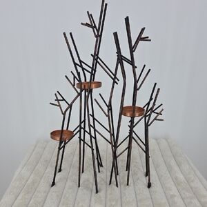 PartyLite Black Metal Branch Candle Sculpture with Copper Trays